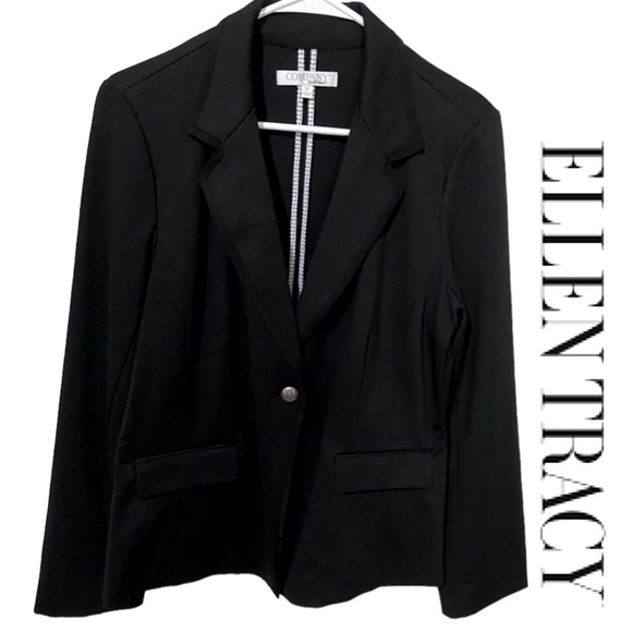 ELLEN TRACY Inverted Notched Lapel Blazer/Jacket Single Button Closure Sz M - Picture 1 of 4